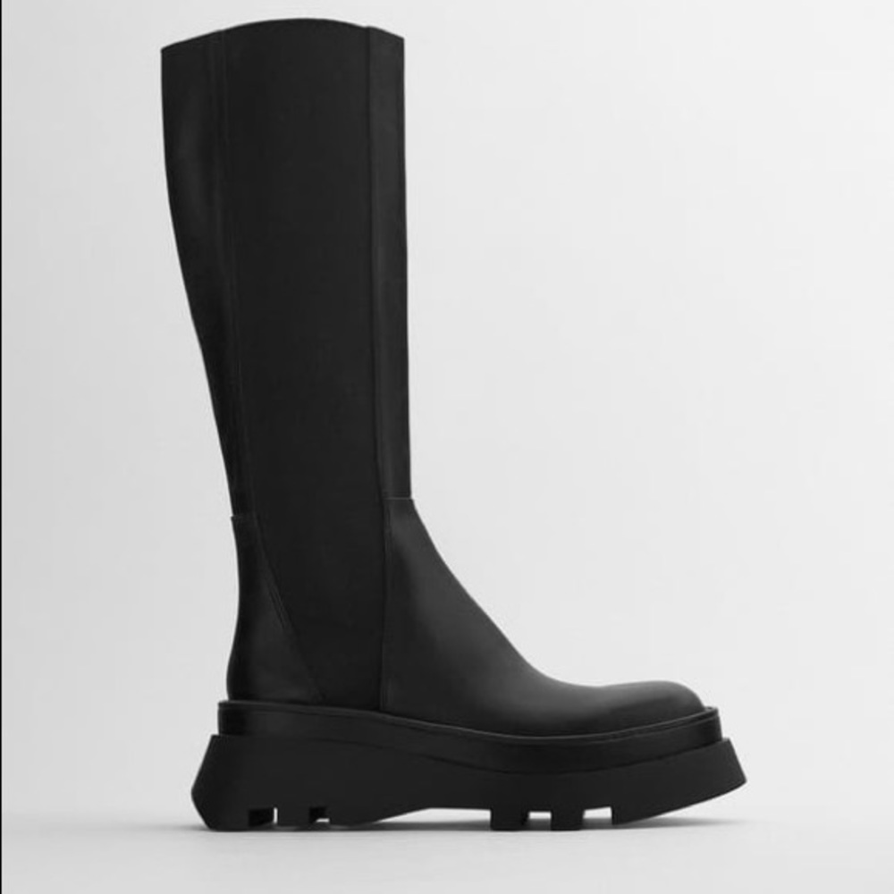 Zara lug sole leather knee high boots